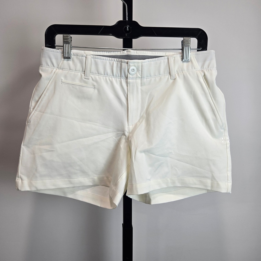 Under Armour Womens HeatGear Golf Shorts White Fitted Performance Size 6